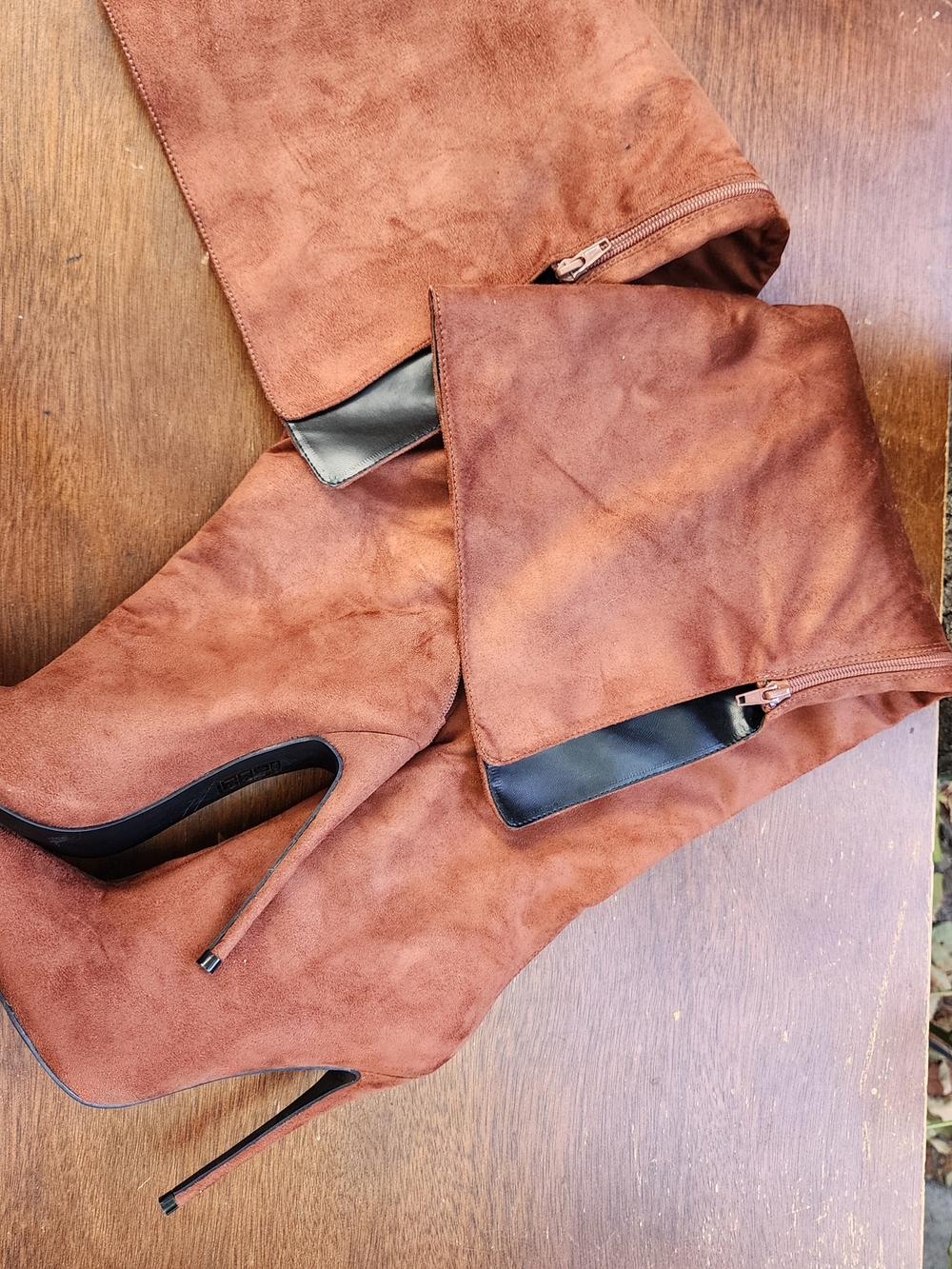 Faux Suede Over-The-Knee Stiletto Boots Pointed Toe Brown Size 6 - 6.5